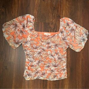 June & Hudson // orange and cream floral print top